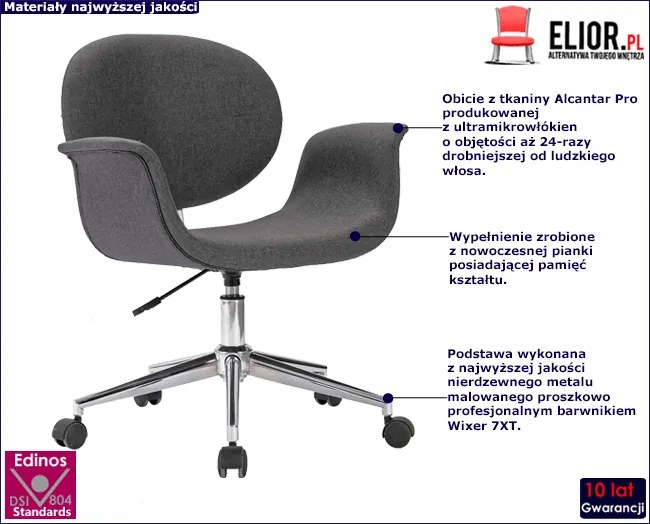 Szare krzesło obrotowe go biura i salonu - Orion