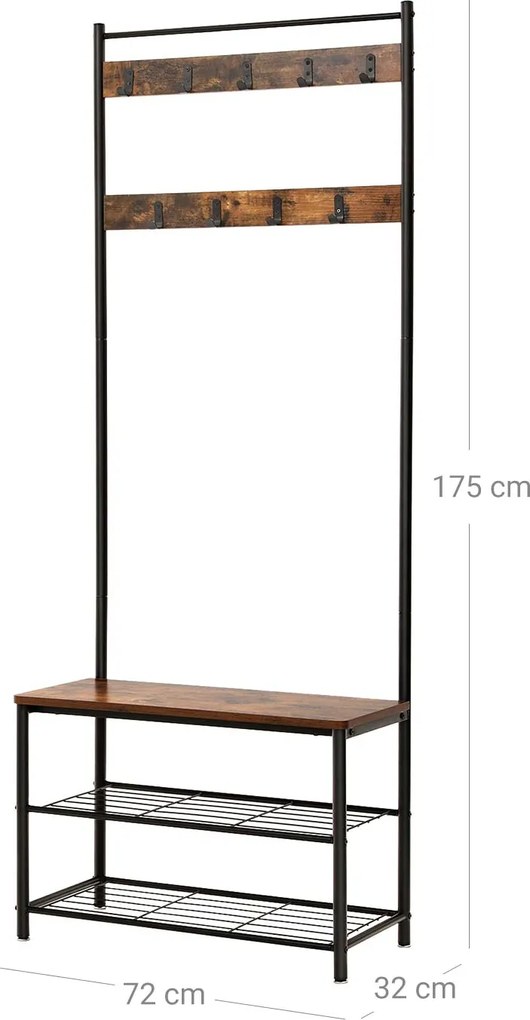 Metalowa ścianka do przedpokoju TAYLOR 72x175 cm, czarna/rustykalny brąz