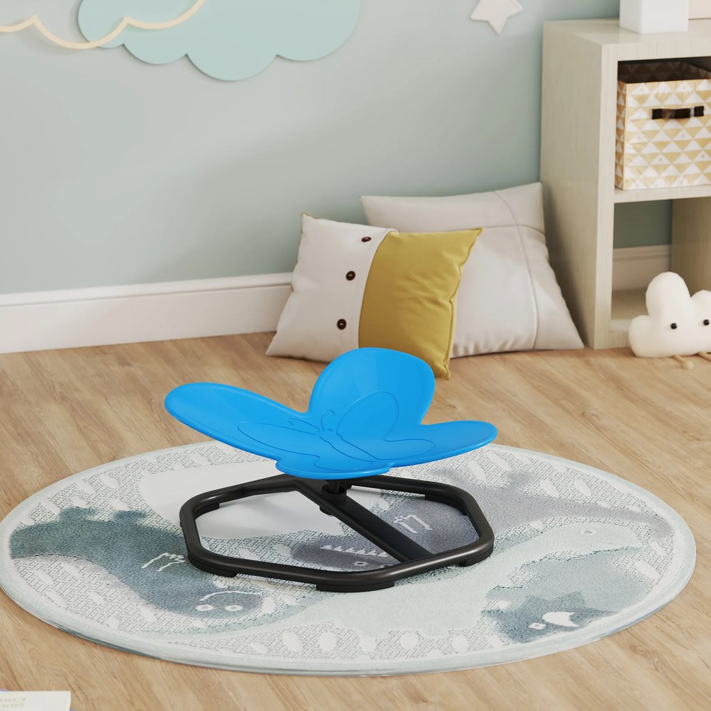 AIYAPLAY Sensoryjny fotel obrotowy dla dzieci, w kształcie motylka, wspiera równowagę i koordynację, plastik, stal, niebieski
