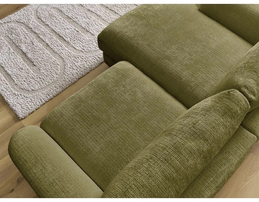 Narożnik z tkaniny szenilowej (lewostronny/z szezlongiem) w kolorze khaki Leonore – Bobochic Paris