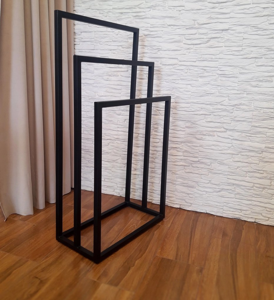 Stojak wieszak łazienkowy na ręczniki LOFT metalowy : Kolor Stelaża - Czarny , Rozmiar - 3-ramienna 2cm
