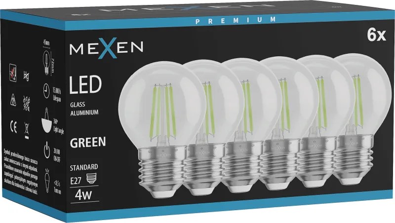 Mexen Vintis 6x żarówka filament LED E27, G45, 4W, 55 lm, green - L156-E27-04XX-46x06