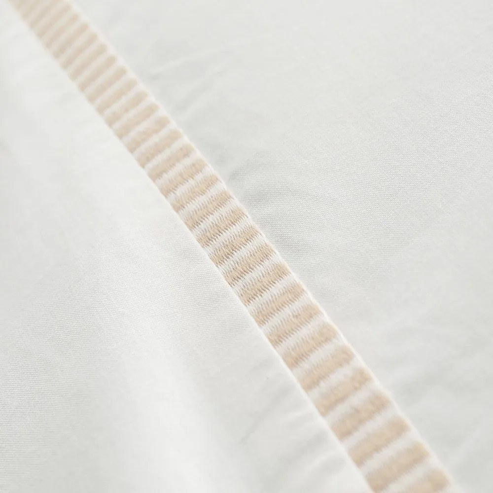 Biało-beżowa pościel dwuosobowa z perkalu bawełnianego 3-częściowa 200x200 cm Contrast Trim – Bianca