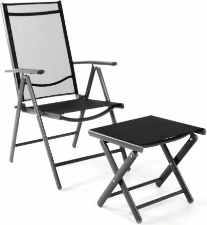 Regulowane krzesło ogrodowe + stołek na nogi - czarny