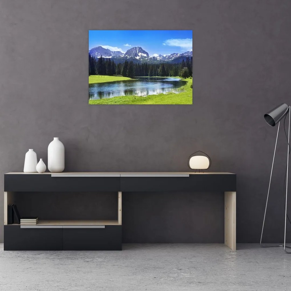 Obraz na szkle - Ośnieżone szczyty górskie (70x50 cm)