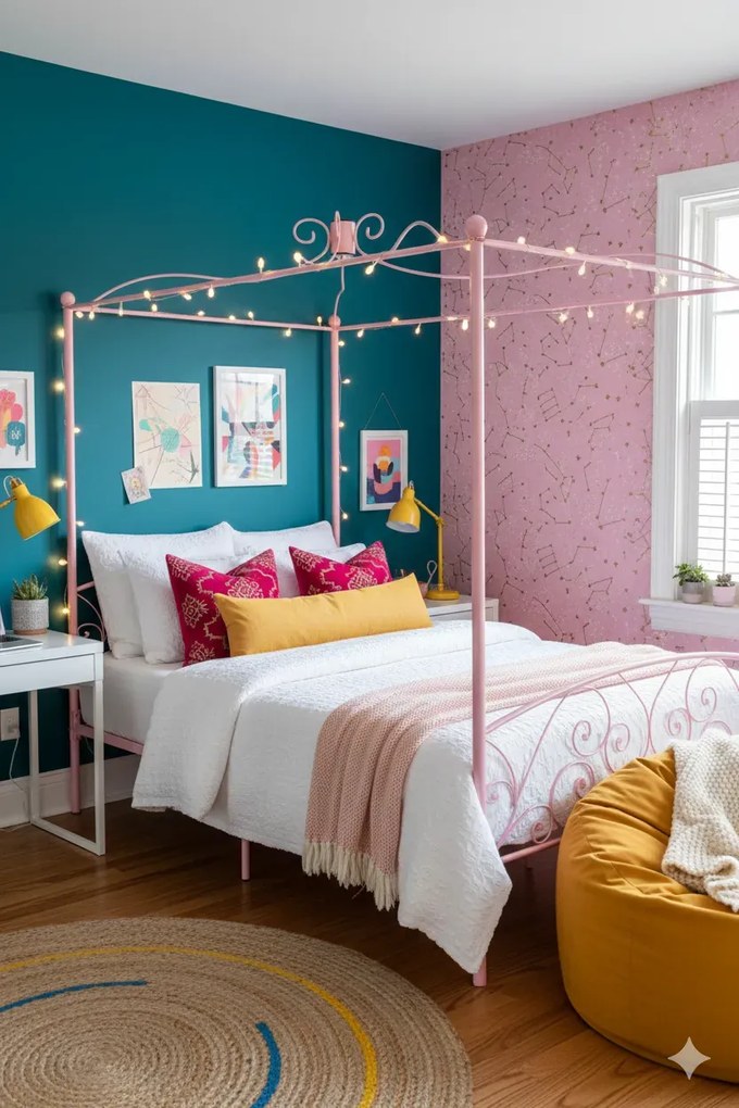 Różowe metalowe łóżko rustykalne 120x200 cm F7-G78