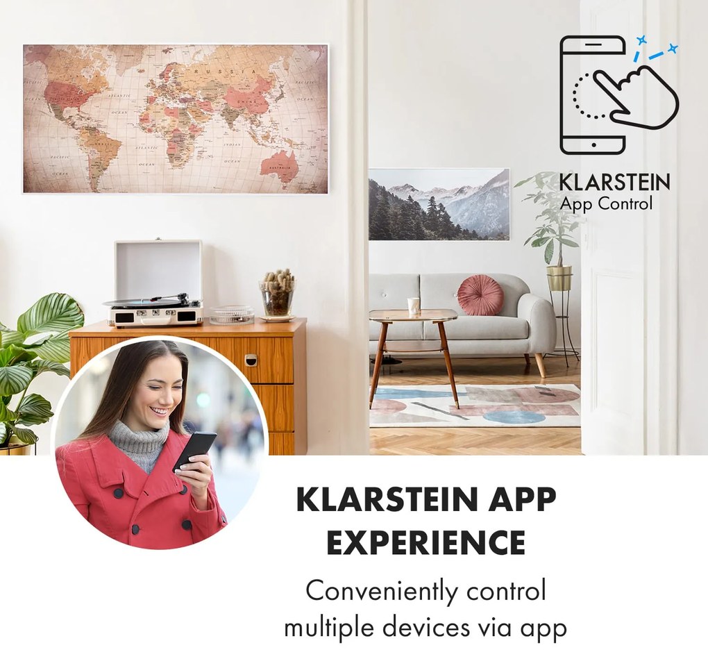 Klarstein Wonderwall Art Smart 700W 60x120cm Obraz na podczerwień Mapa świata