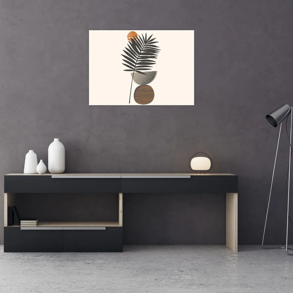 Obraz - Abstrakcja z liściem palmy (70x50 cm)