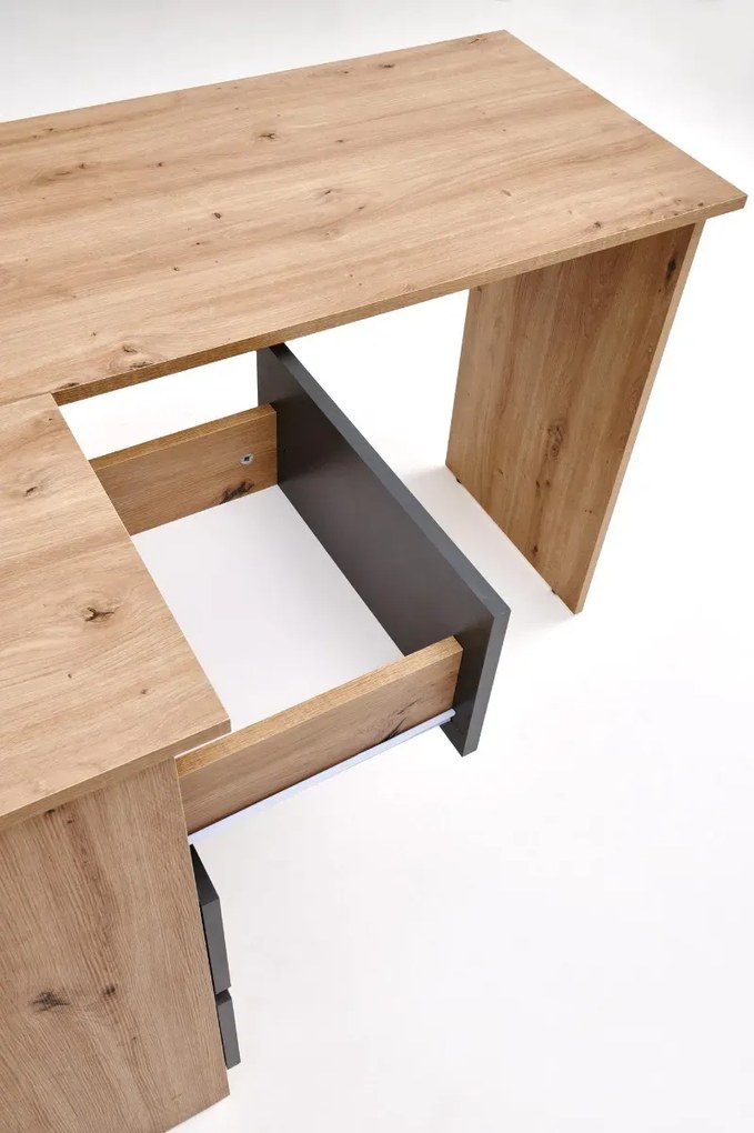 Biurko narożne BEGA dąb artisan/grafitowe HALMAR