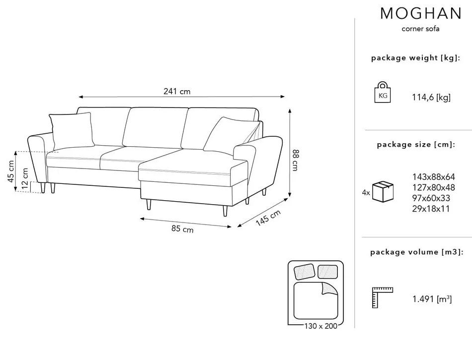 Żółty sztruksowy rozkładany narożnik Micadoni Home Moghan, prawostronny