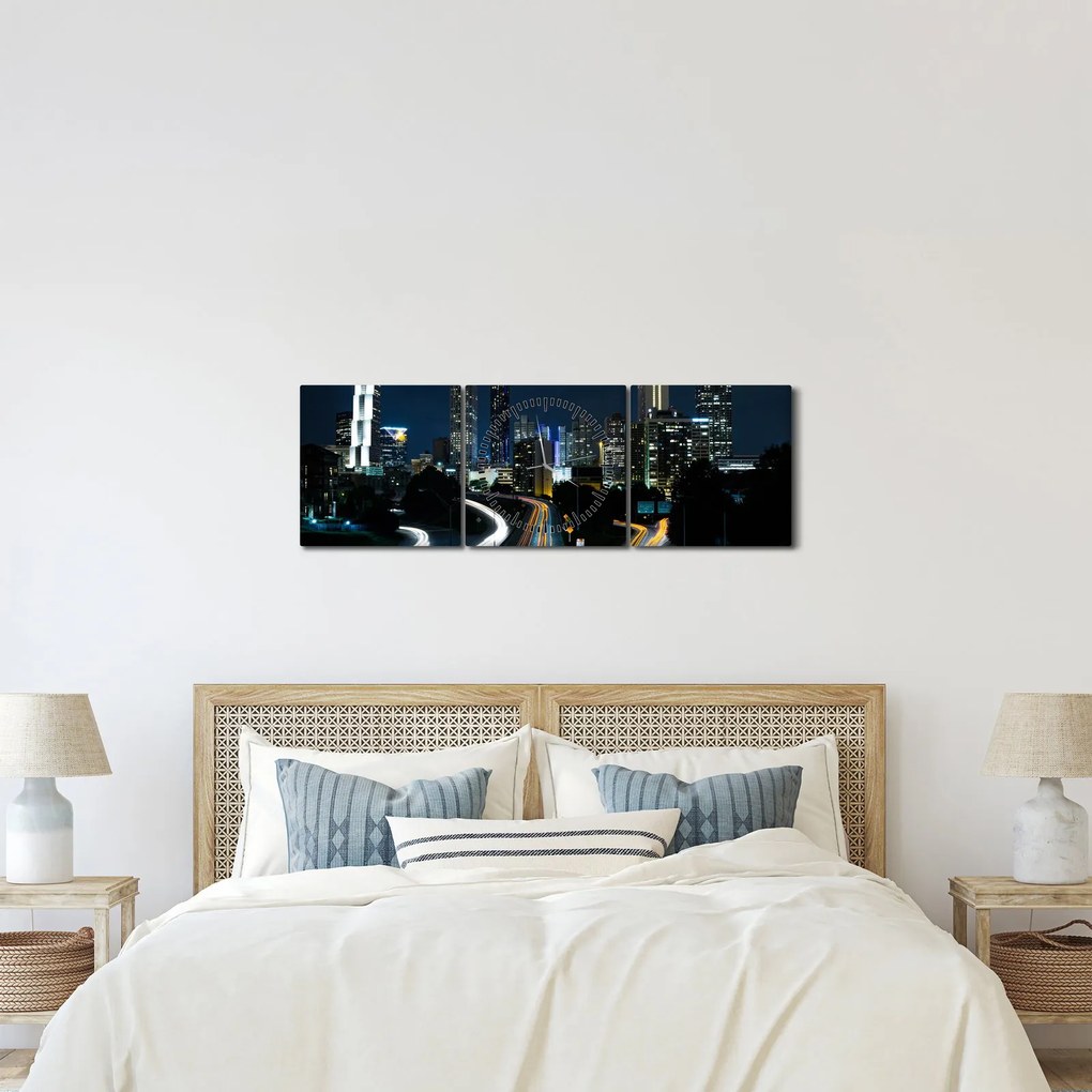 Obraz nocnej metropolii (z zegarem) (90x30 cm)