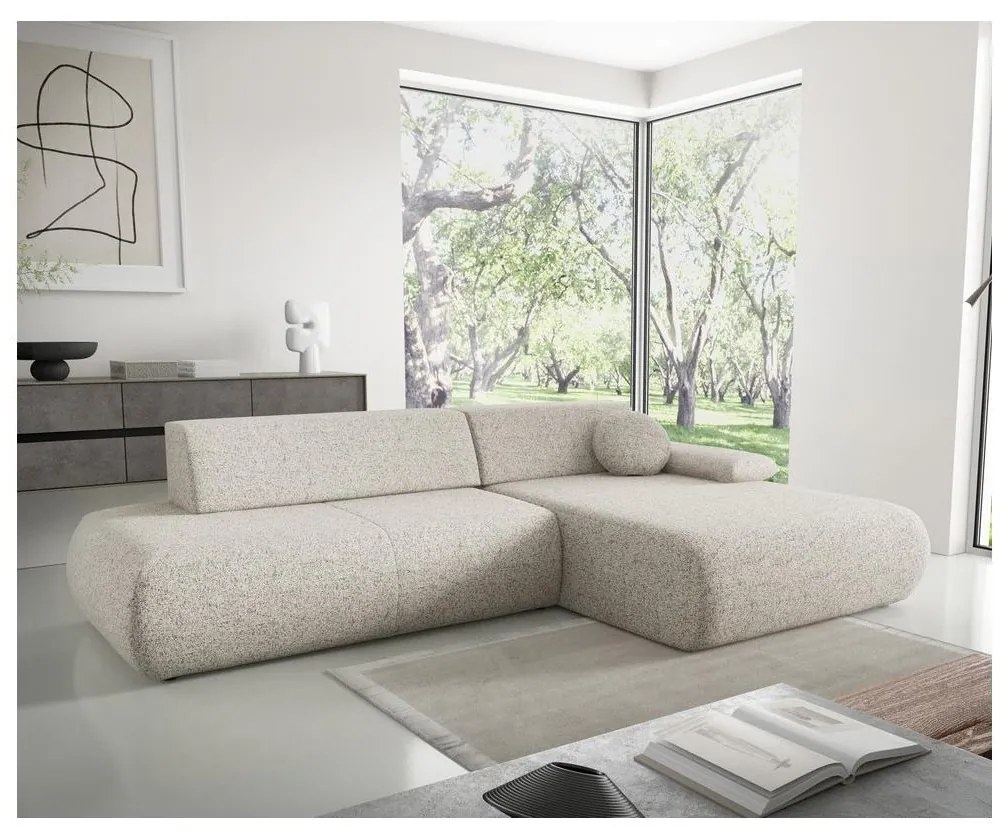 Rozkładany narożnik z pojemnikiem w układzie L PRATO, prawostronny, beżowy