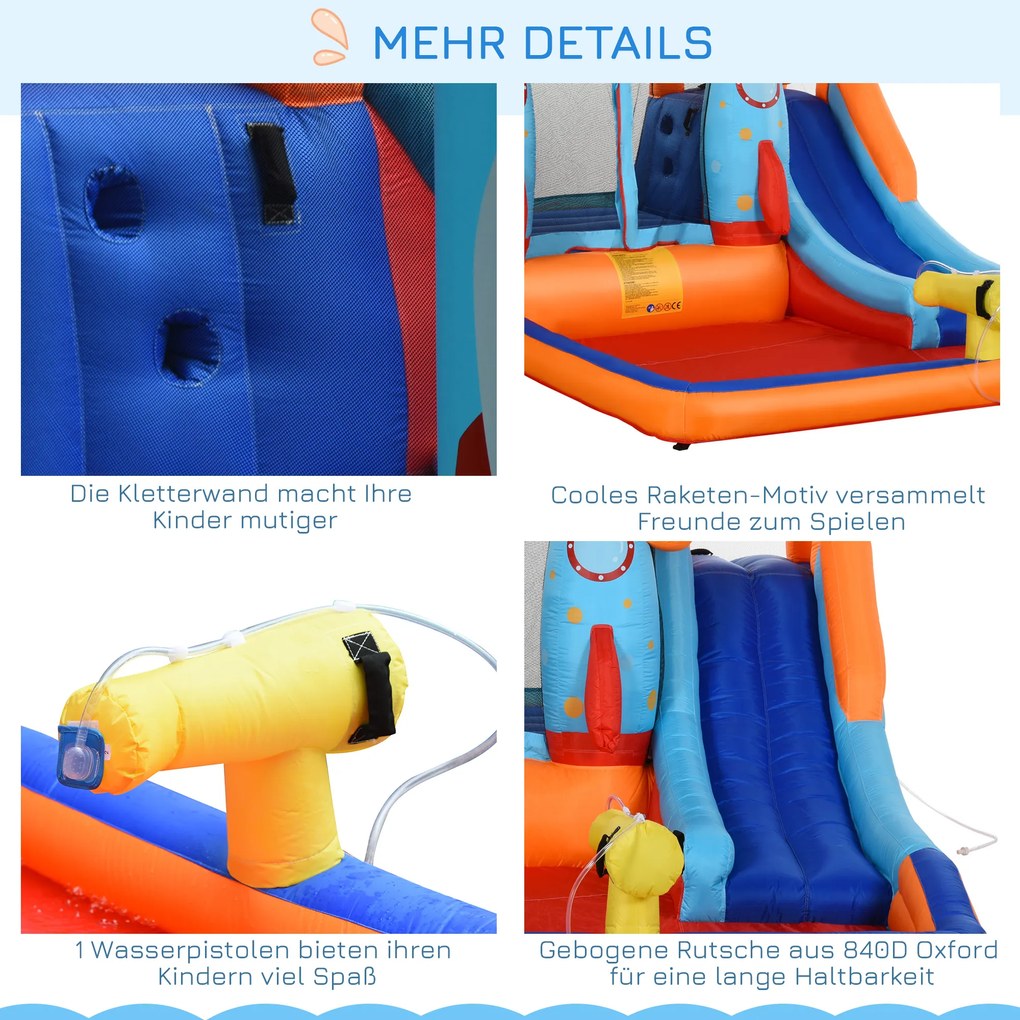 Outsunny Dmuchany Zamek ze Zjeżdżalnią dla 4 Dzieci - Świetna Zabawa od 3 do 10 lat, 350x250x185cm