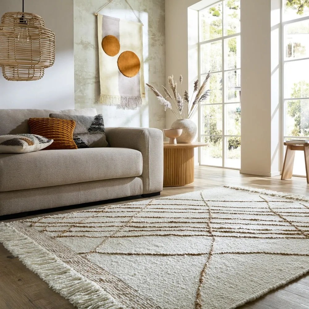 Kremowy dywan z mieszanki wełny tkany ręcznie 120x170 cm Astera Linear – Flair Rugs
