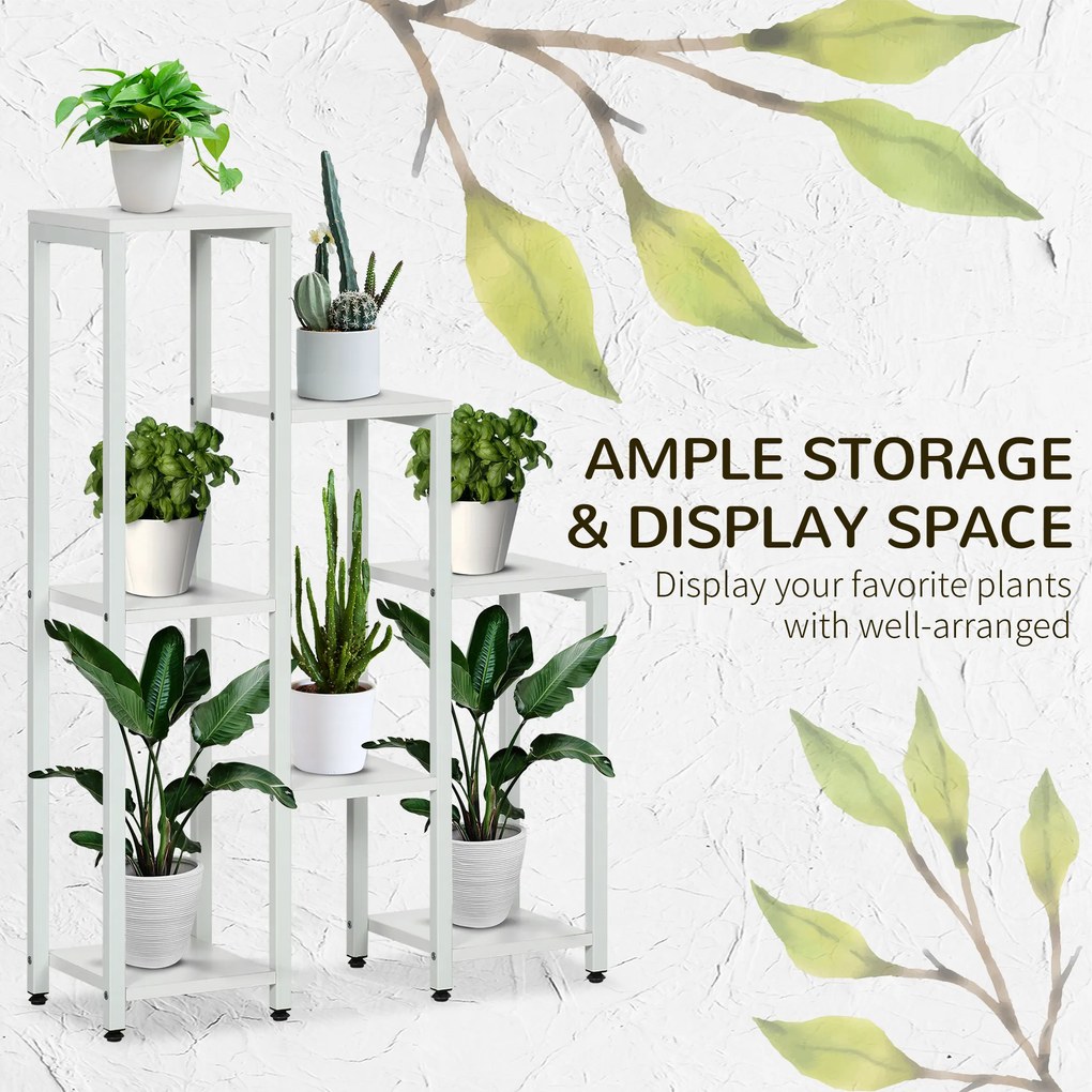 Outsunny Stojak na kwiaty, stojak na rośliny, 7 półek, do użytku wewnętrznego i zewnętrznego, stalowy, biały, 65 x 23 x 94,5 cm