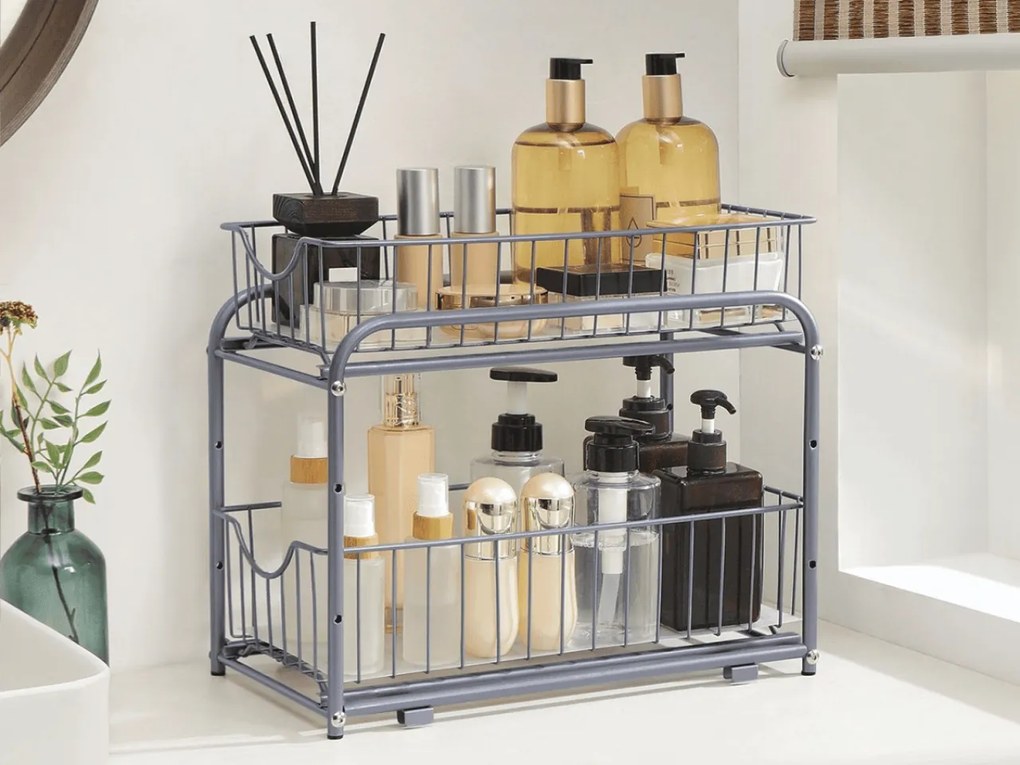 Organizer z wysuwanymi koszami SOLIDO do układania w stos, szary