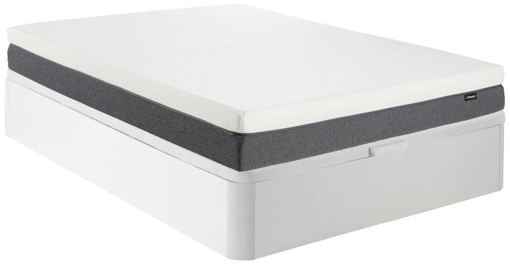Zestaw 140 x 190 cm stelaż z białą skrzynią + materac o grub. 25 cm z 7-strefową pianką o wysokiej gęstości, pamięcią kształtu i zdejmowanym pokrowcem - RIAU marki YSMÉE