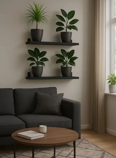 Dwie czarne półki ścienne na kwiaty 80 cm - Castello 4X