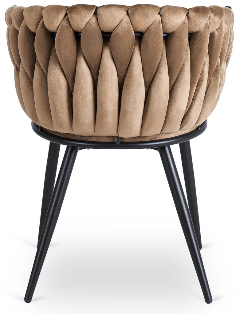 Krzesło Tapicerowane Plecione do Salonu ELENA Beżowe Welurowe Nowoczesne Loft