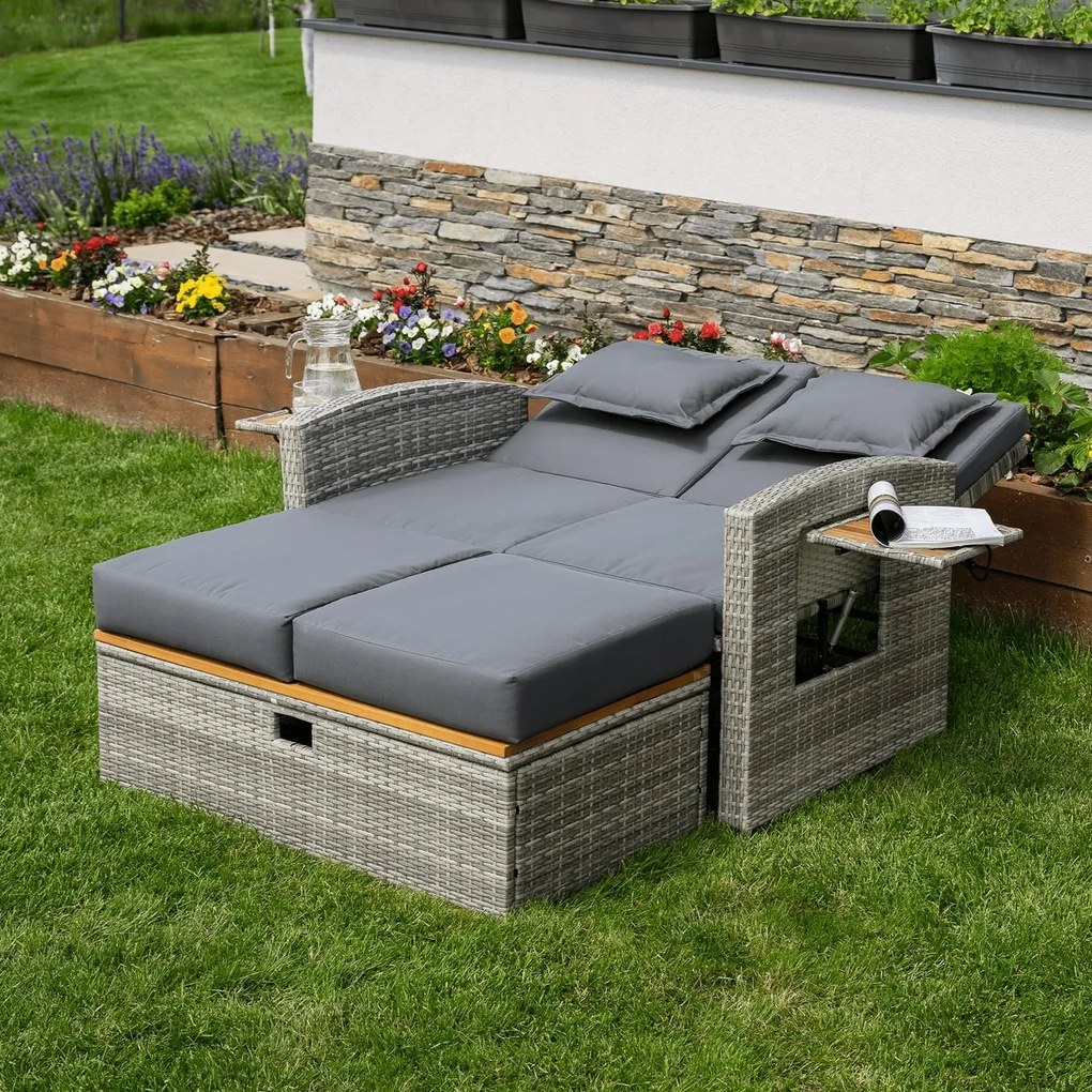 Sofa ogrodowa rattanowa MALORY, szary/naturalny