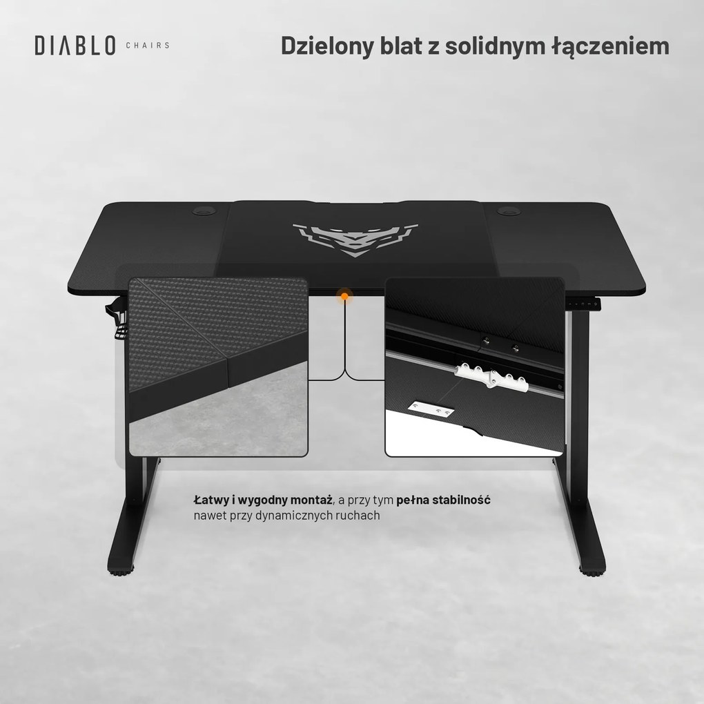 Biurko gamingowe elektryczne Diablo X-Tensio 140 cm, kolor czarny carbon