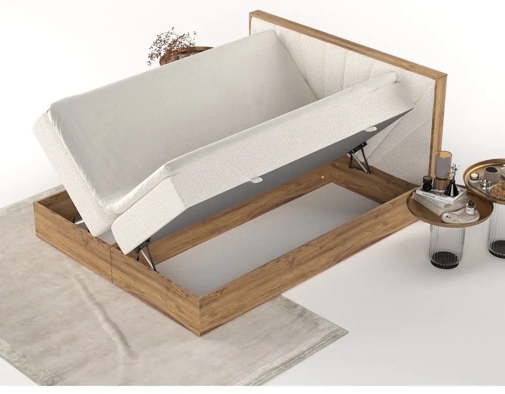 Kremowo-naturalne łóżko boxspring ze schowkiem 180x200 cm Asahi – Maison de Rêve