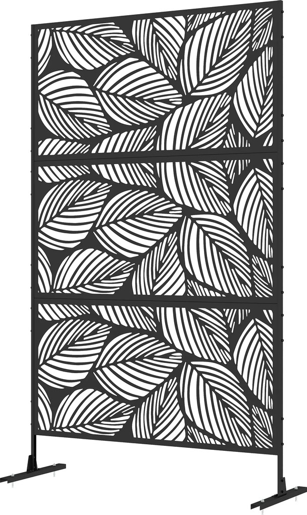 Outsunny Parawan Ogrodowy Metalowy z Motywem Floralnym, 122 x 45 x 198 cm, Czarny
