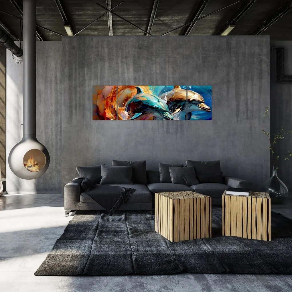 Obraz - Malowanie delfinów (170x50 cm)