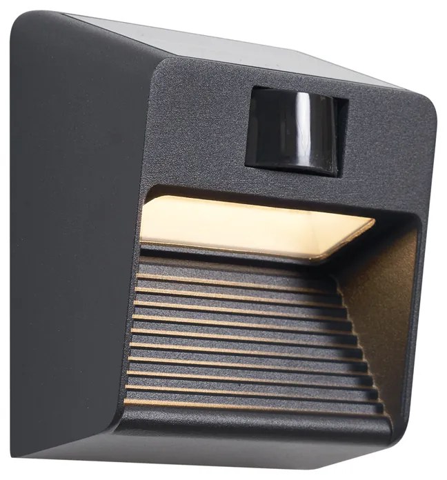 Lampa ścienna czarna z LED IP54 z czujnikiem ruchu solarna - Border