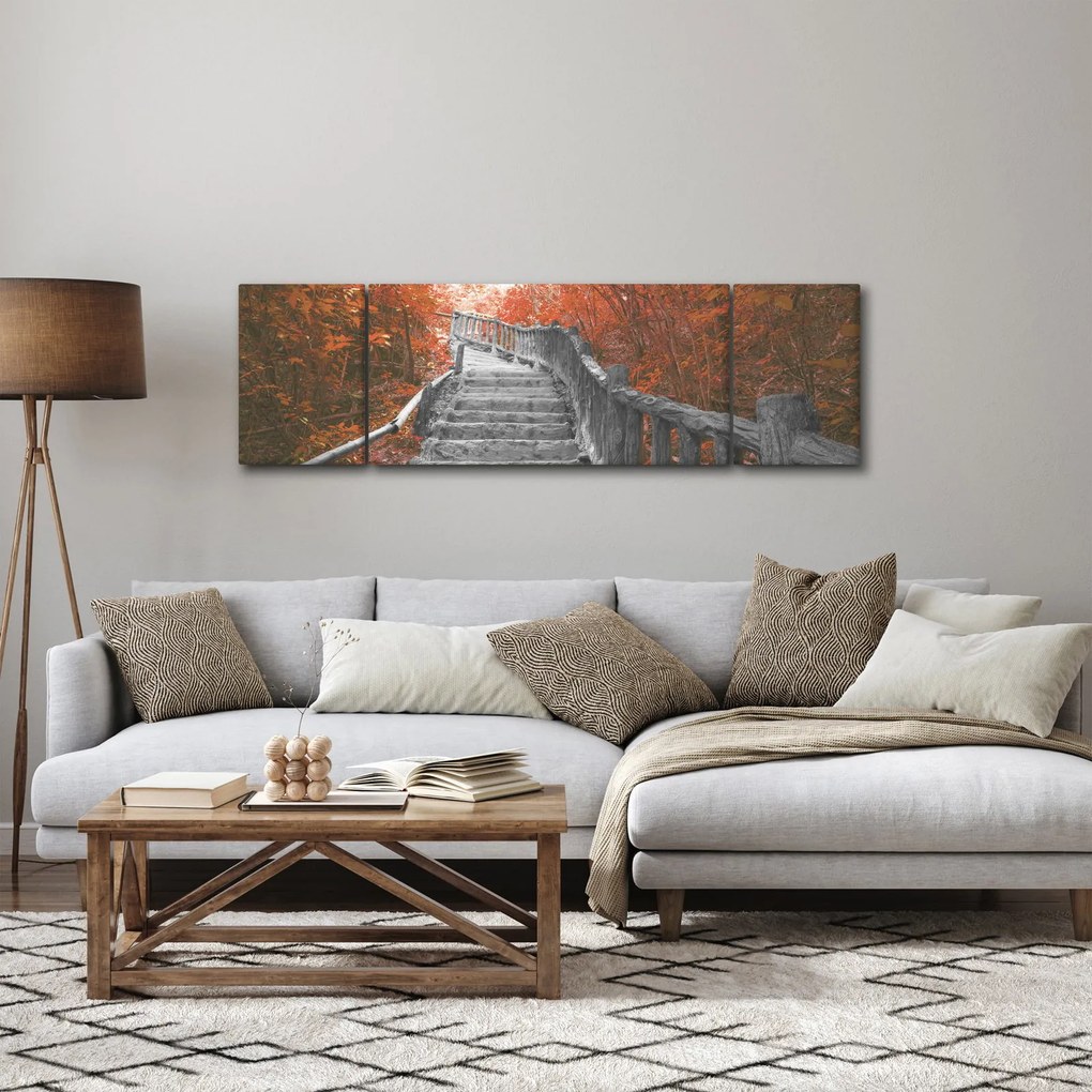 Obraz - Schody w naturze, pomarańczowy (170x50 cm)