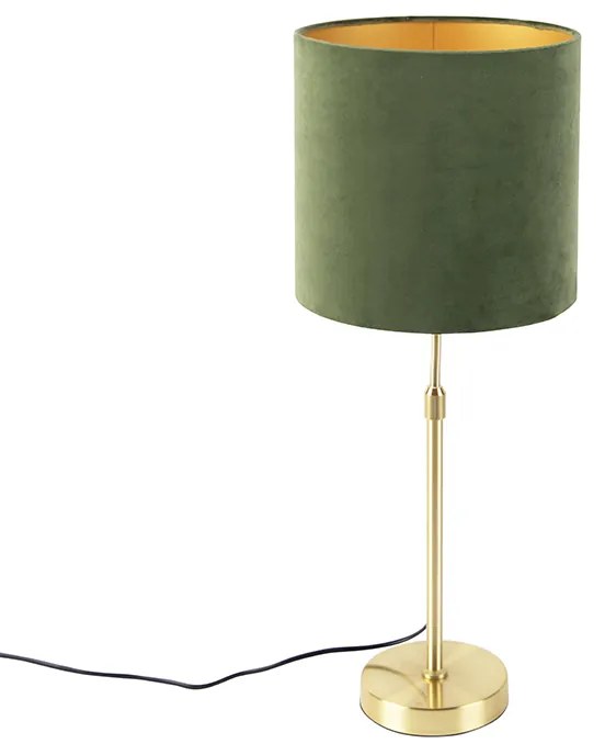 Lampa stołowa złoto/mosiądz z abażurem z weluru zielonym 25 cm - ParteWiejski/ Rustykalny / Vintage Oswietlenie wewnetrzne