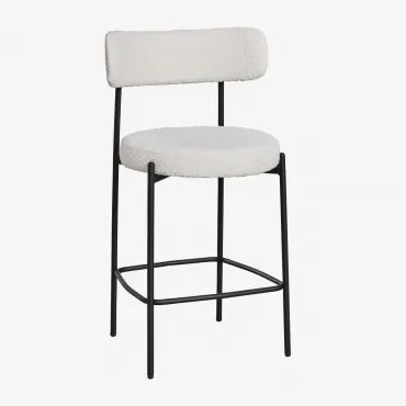 Wysoki Stołek 65 Cm Z Tapicerowanym Oparciem Anisa Czarny & Bouclé White - Sklum