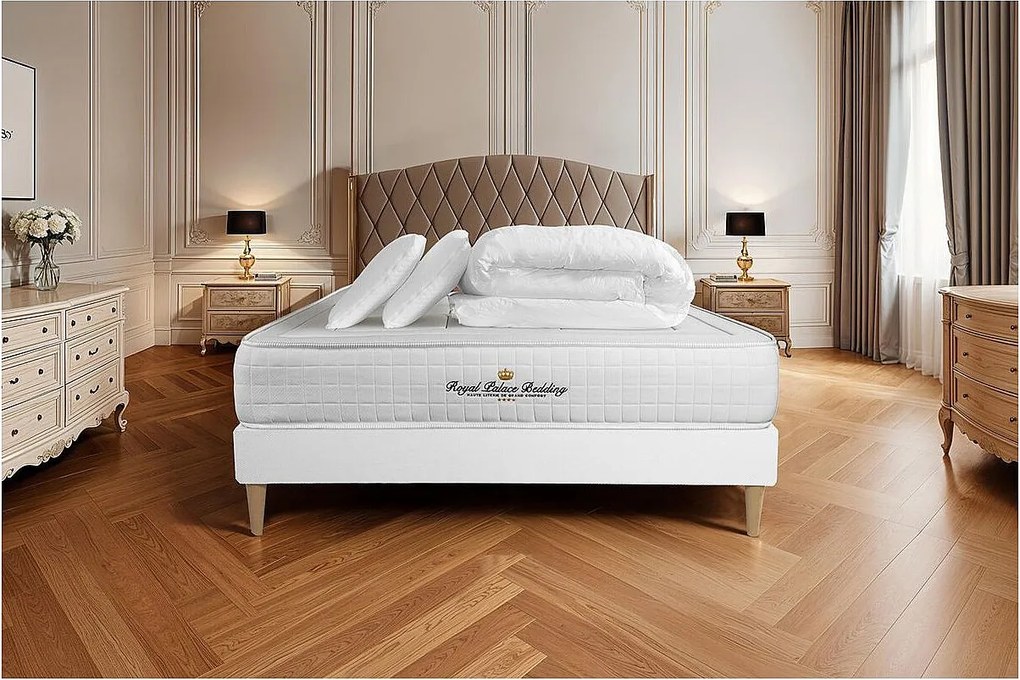 Kompletny zestaw lózka - materac 160x200 cm + Sprezyna skrzyniowa z listwami (w zestawie) + 2 poduszki Koldra - Balmoral