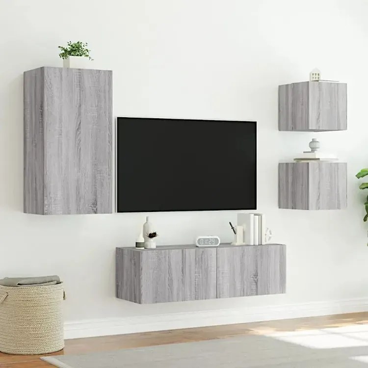 Szafki ścienne LED w kolorze szarego dębu sonoma Livorno 9X