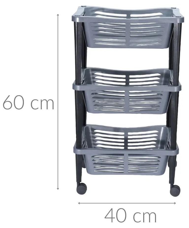 Uniwersalny wózek na kółkach TROLLEY do łazienki, regał, szafka - 3 poziomy