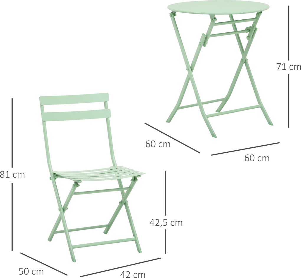 Outsunny 3-cz. zestaw ogrodowy, zestaw mebli balkonowych, stół bistro z 2 krzesłami do ogrodu, składany, jasnoniebieski