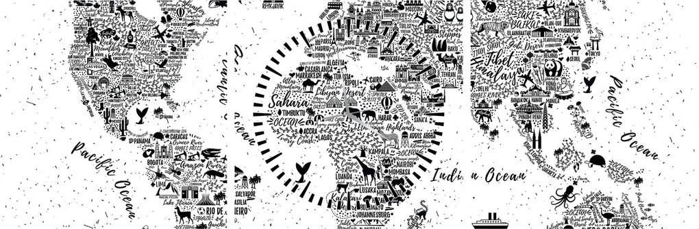 Obraz - Mapa piktogramów (z zegarem) (90x30 cm)