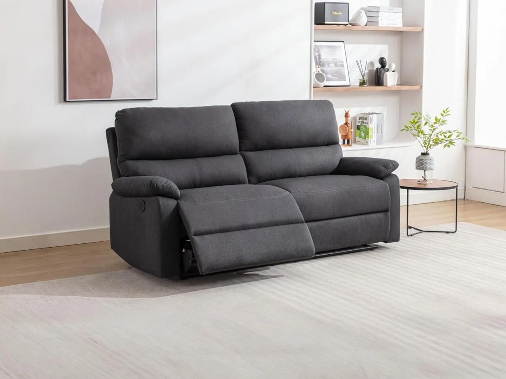 Kanapa 3-osobowa z elektryczną funkcją relax i antracytową tapicerką - LUNANO