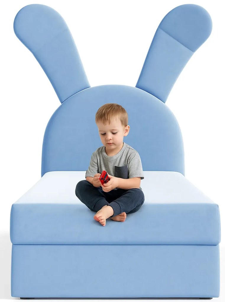 Niebieskie łóżko kontynentalne dla dziecka 100x200 cm N8-M53