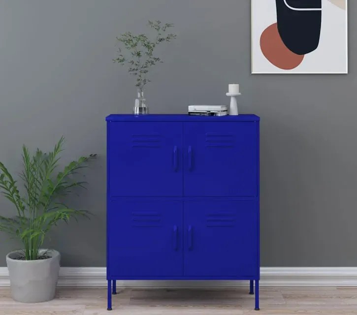 Granatowa metalowa zamykana szafka gospodarcza W6-G10