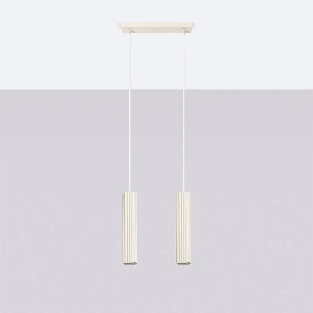 Lampa wisząca KARBON 2 beżowa ryflowana SOLLUX  LIGHTING