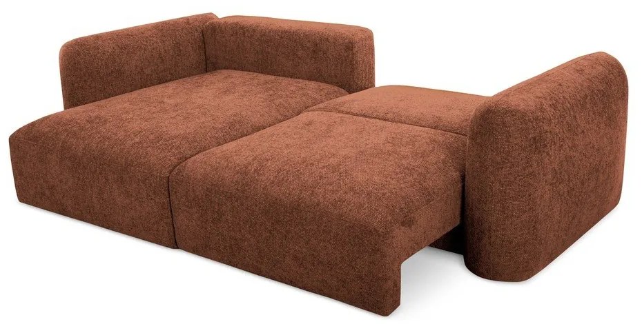 Narożnik rozkładany z tkaniny szenilowej ze schowkiem (lewostronny/z szezlongiem) w kolorze terakoty Mele – Makamii