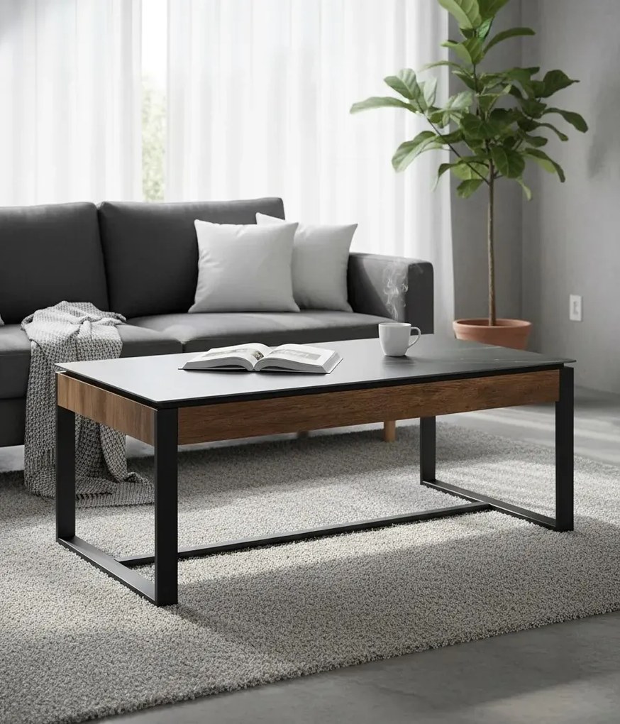 Prostokątna loftowa ława z blatem imitującym marmur N6-P93