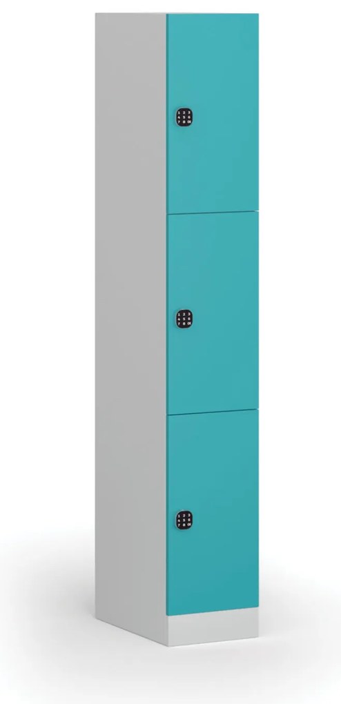 Szafka skrytkowa, 3 schowki, 1850 x 300 x 500 mm, demontaż, zamek kodowy, drzwi zielone