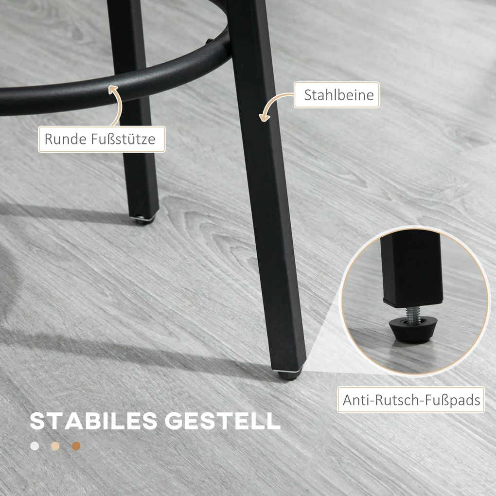 HOMCOM Zestaw krzeseł barowych w designie przemysłowym, rama metalowa, podparcie dla stóp, 42 x 42 x 65 cm