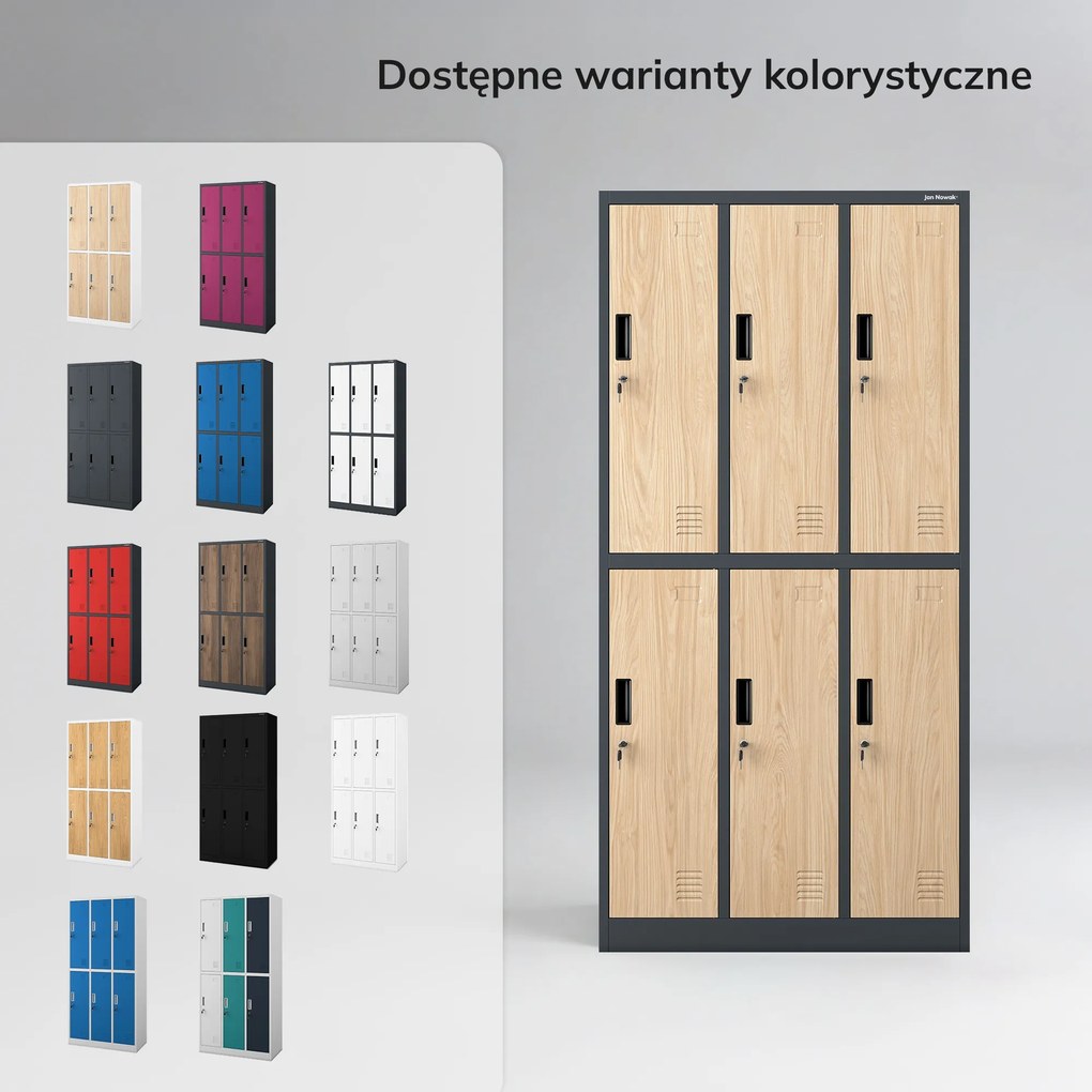 Szafa socjalna ubraniowa 6-drzwiowa antracytowa/dąb sonoma, 900x1850x450 mm: IGOR Eco Design