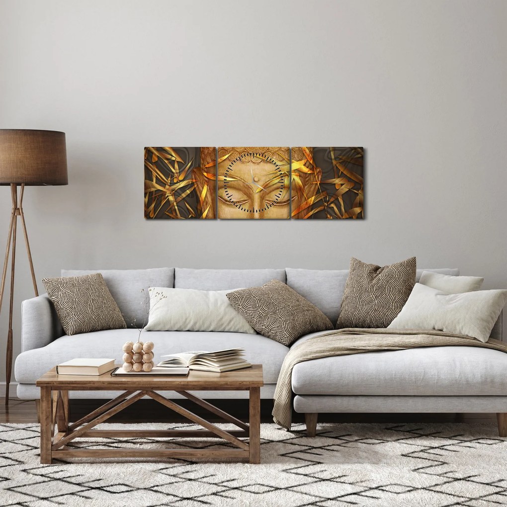Obraz - Złoty Budda (z zegarem) (90x30 cm)