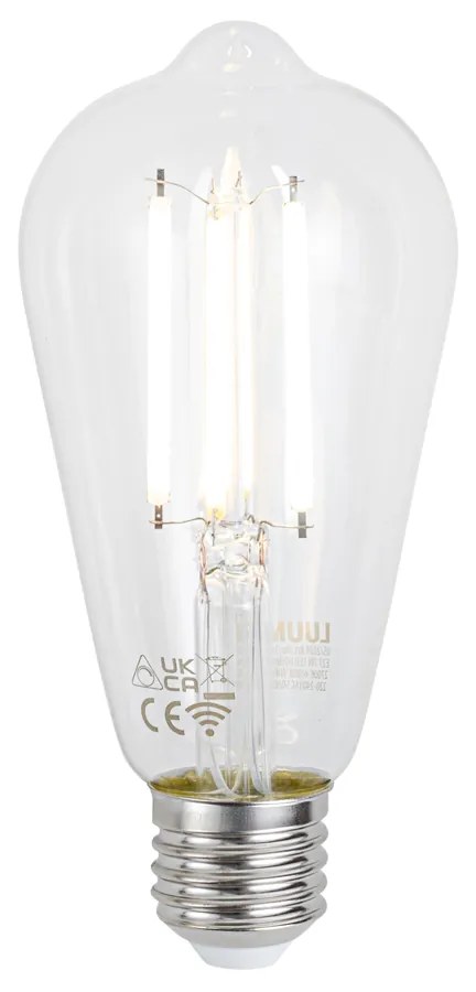 Inteligentna lampa wisząca czarna z przydymionym szkłem z Wifi ST64 - Laura Nowoczesny Oswietlenie wewnetrzne