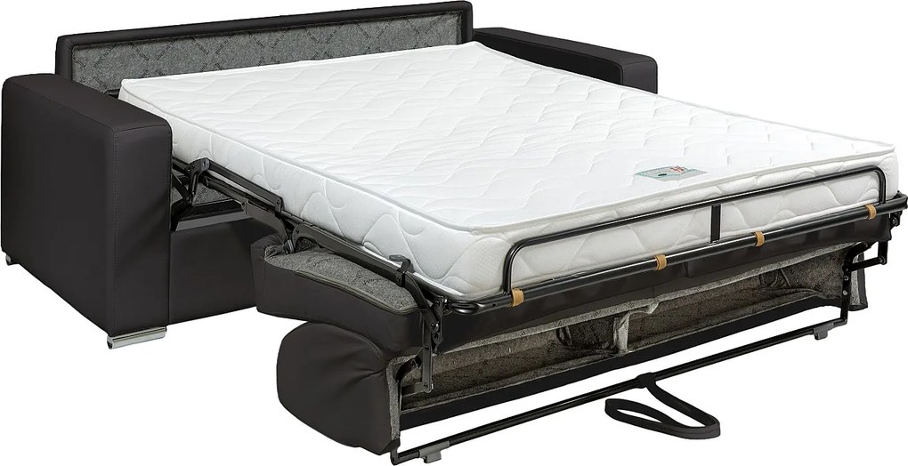 Kanapa 2-osobowa z ekspresowym mechanizmem rozkładania z ekoskóry CALITO - Czarny - Wymiary miejsca do spania: 120 cm - Materac 14 cm z pamięcią kształtu