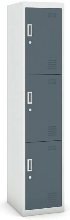 Szafka skrytkowa, 3 schowki, 1800 x 380 x 450 mm, demontaż, zamek cylindryczny, drzwi ciemnoszare